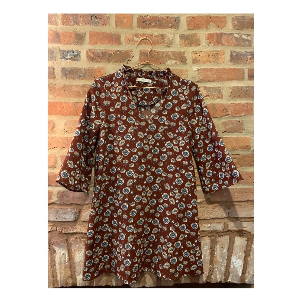 Mango 70s Style Floral Mini Dress